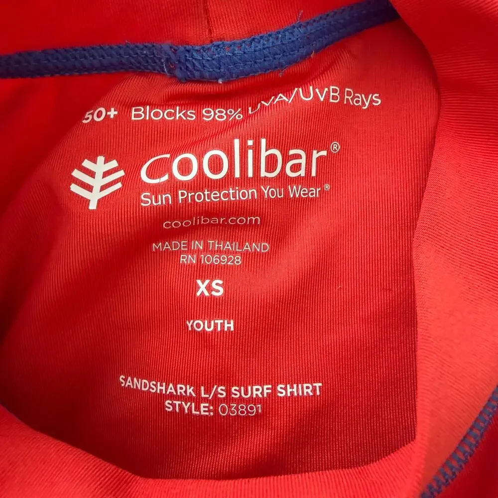 Coolibar Sandshark Long Sleeve Surf Shirt Rashguard Top Red Blue